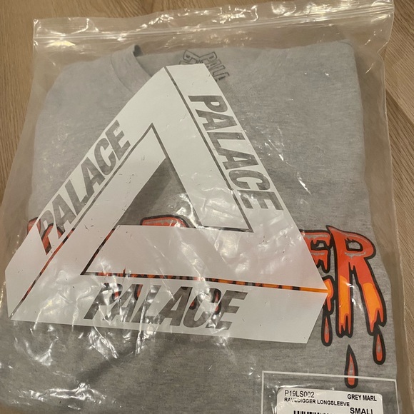 PALACE RAVEDIGGER LONGSLEEVE Shirt Gray Grey Marl Orange Flame Men’s Size Small - Picture 2 of 7